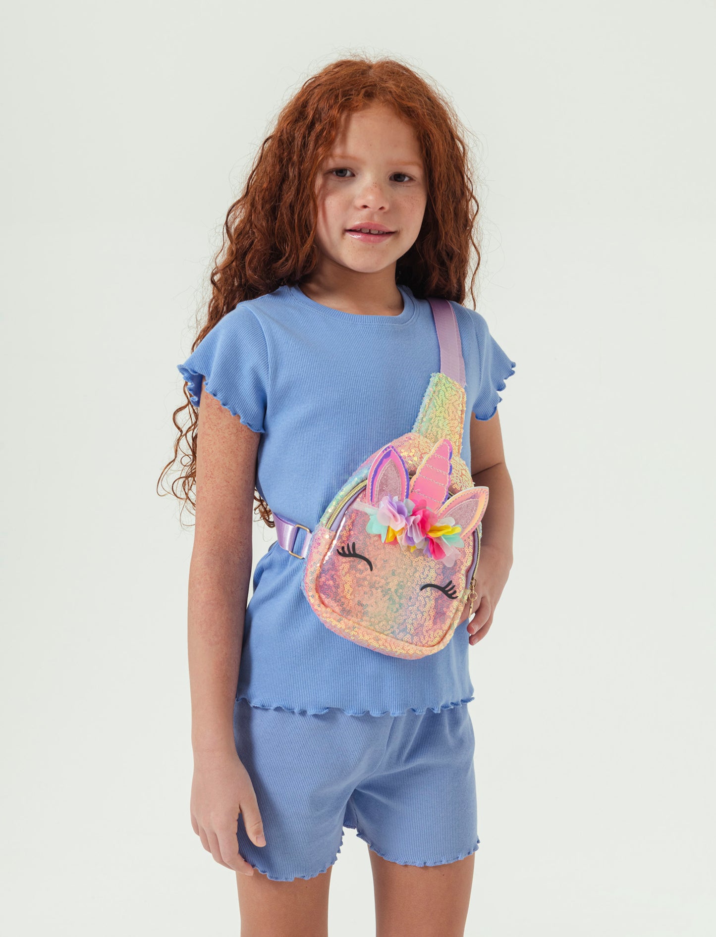 T-shirt in costina da bambina - Azzurro