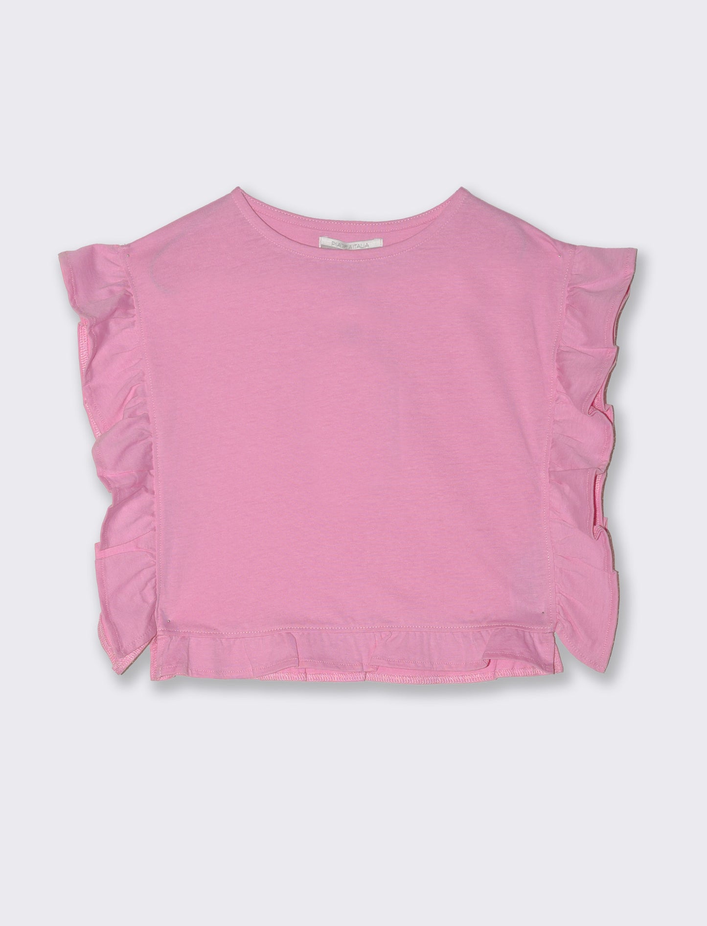 T-shirt in jersey con rouches da bambina - Fuxia