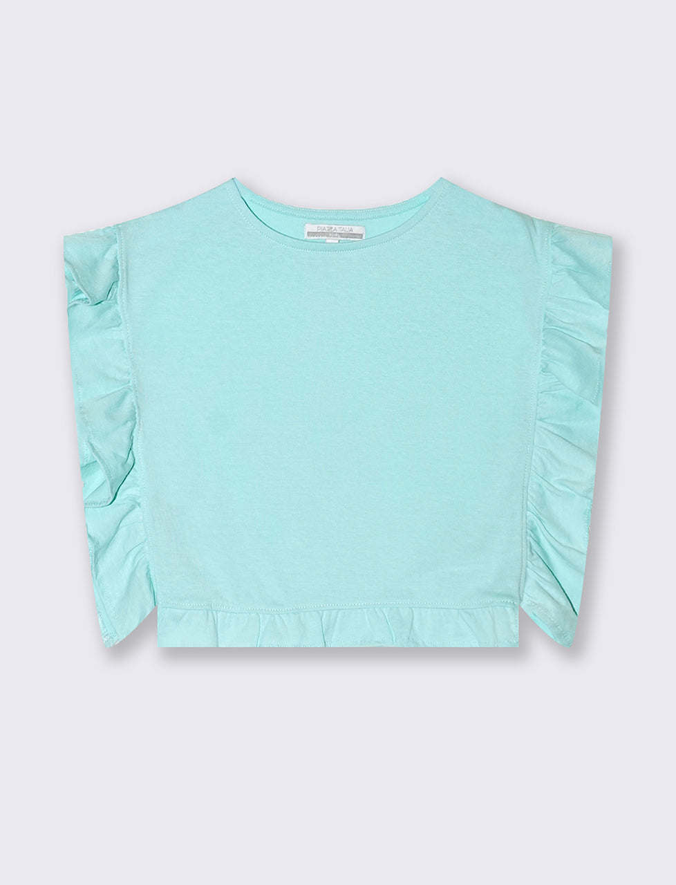 T-shirt in jersey con rouches da bambina - Verde acqua
