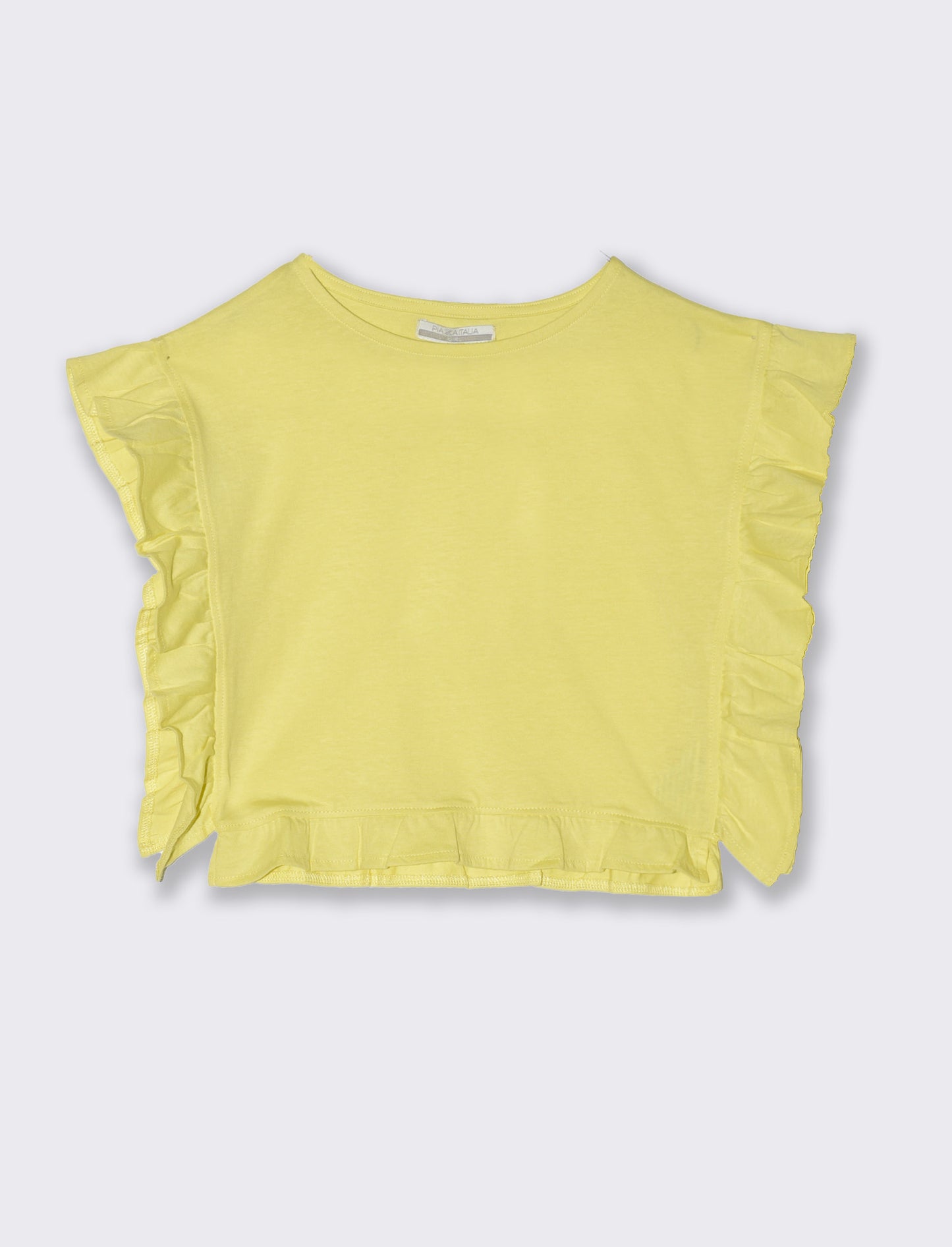 T-shirt in jersey con rouches da bambina - Giallo