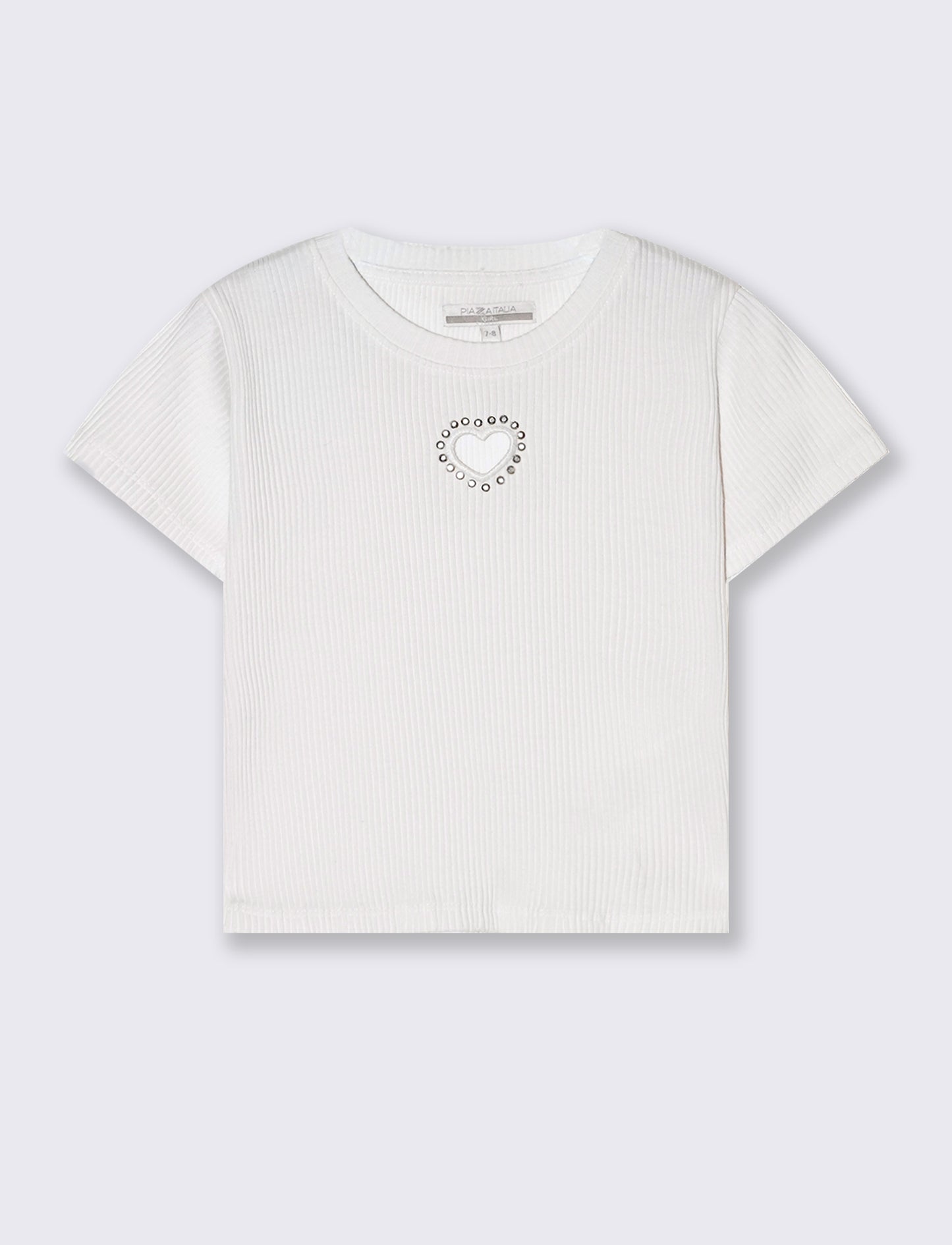 T-shirt in costina con cuore da bambina - Bianco