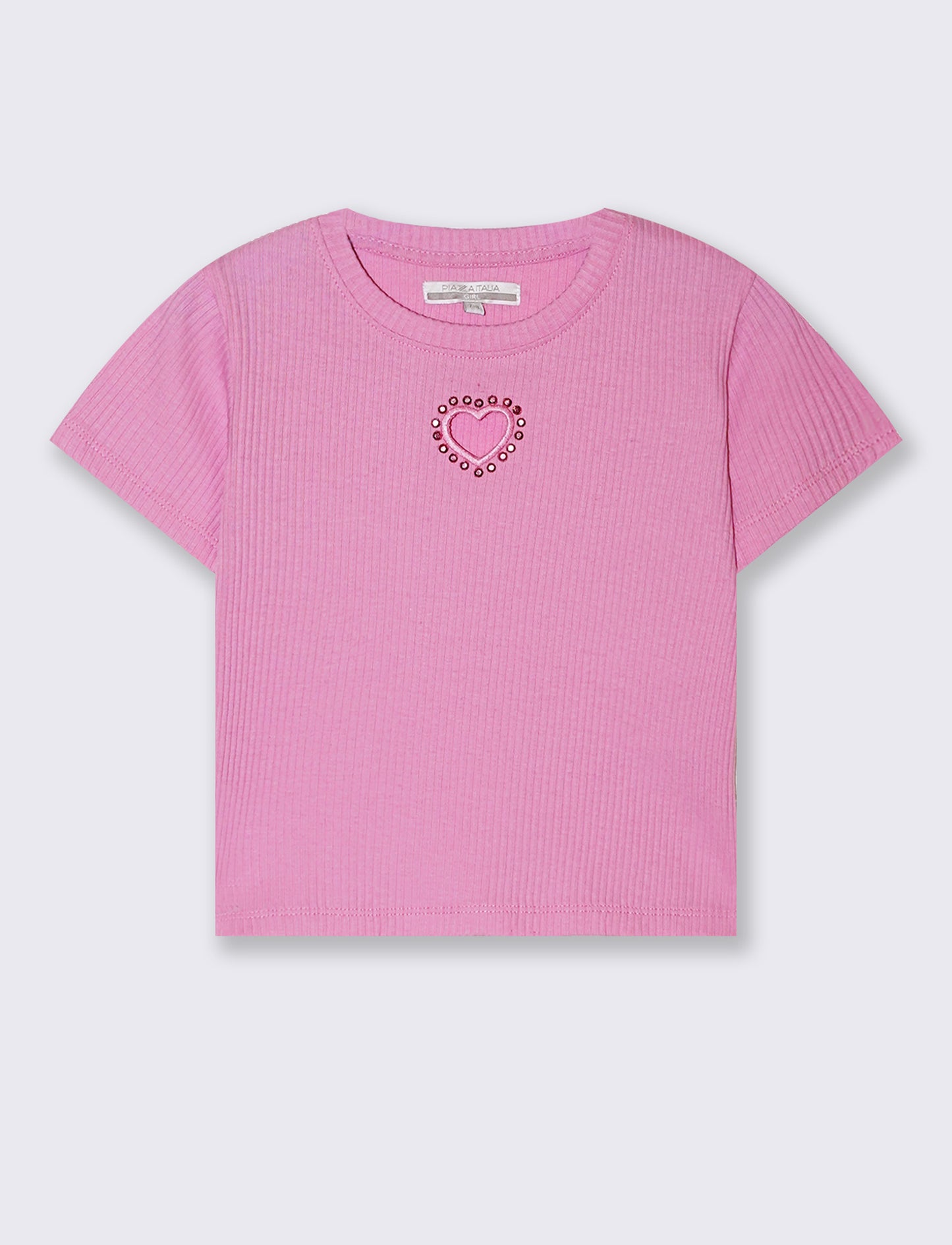 T-shirt in costina con cuore da bambina - Rosa