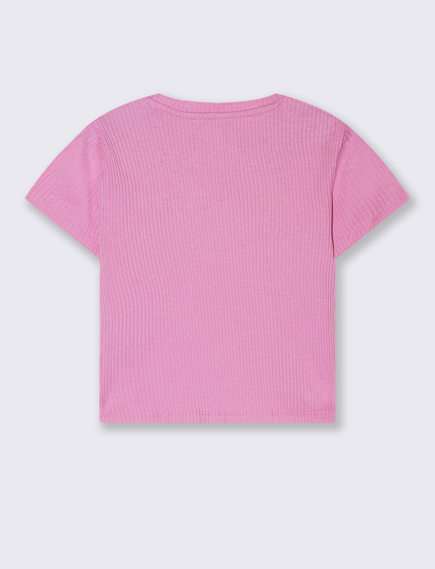 T-shirt in costina con cuore da bambina - Rosa