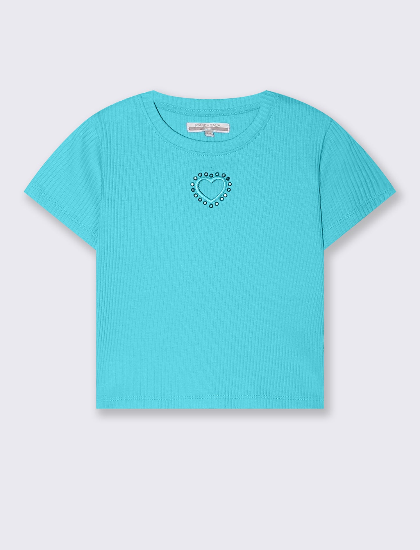 T-shirt in costina con cuore da bambina - Verde acqua