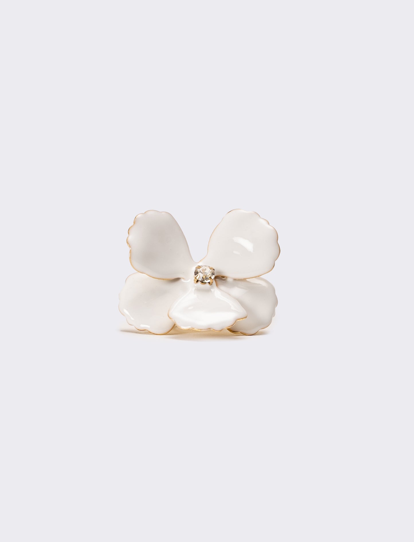 Anello donna con fiore smaltato con strass - Bianco