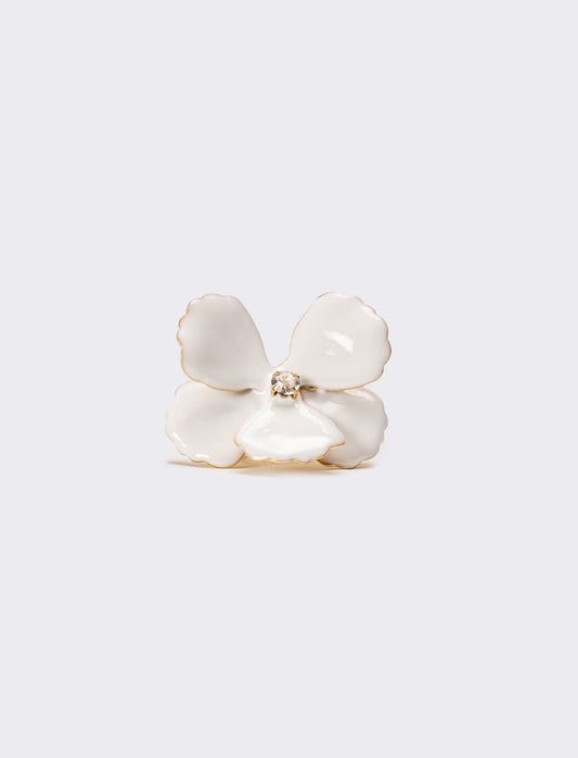 Anello donna con fiore smaltato con strass - Bianco
