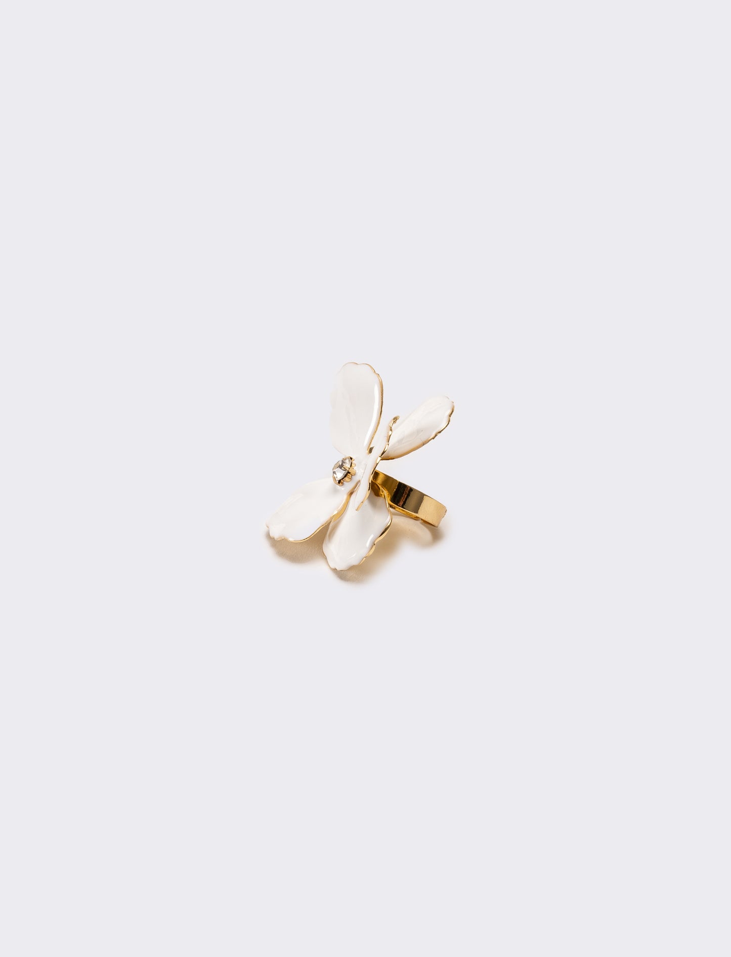 Anello donna con fiore smaltato con strass - Bianco