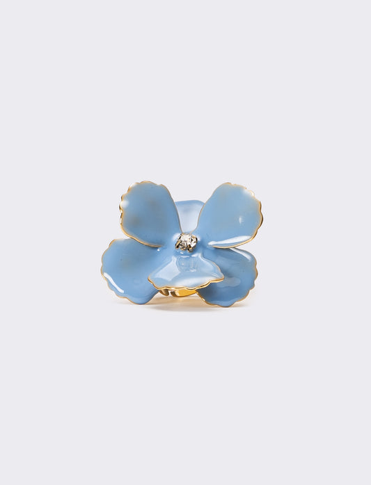 Anello donna con fiore smaltato con strass - Celeste
