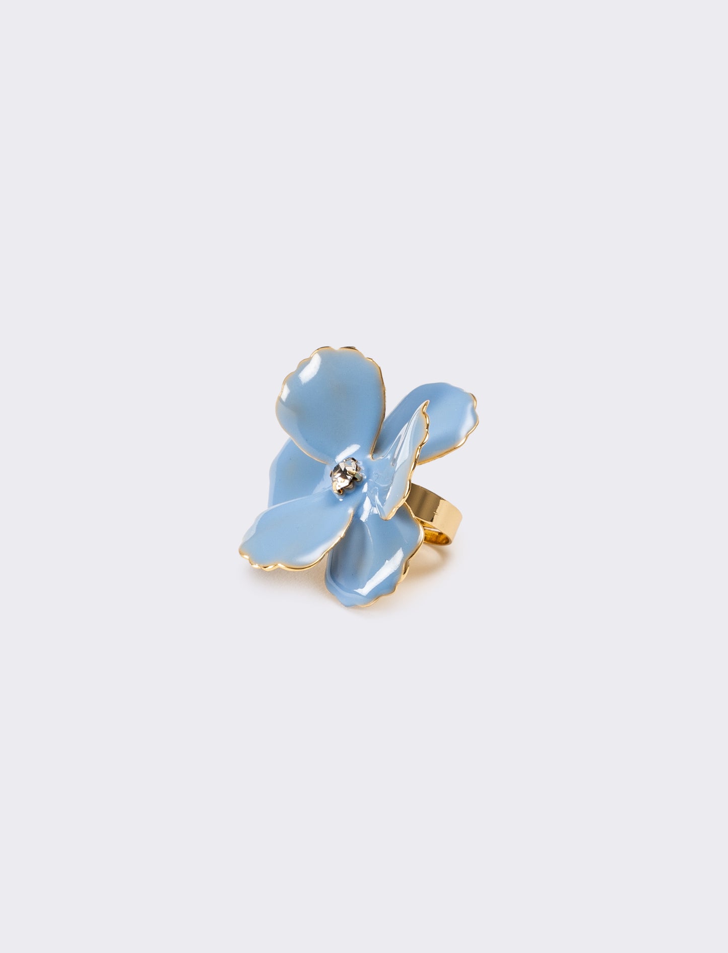 Anello donna con fiore smaltato con strass - Celeste