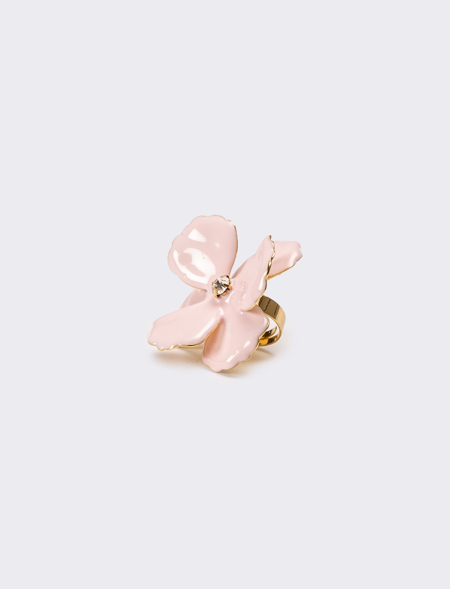 Anello donna con fiore smaltato con strass - Rosa