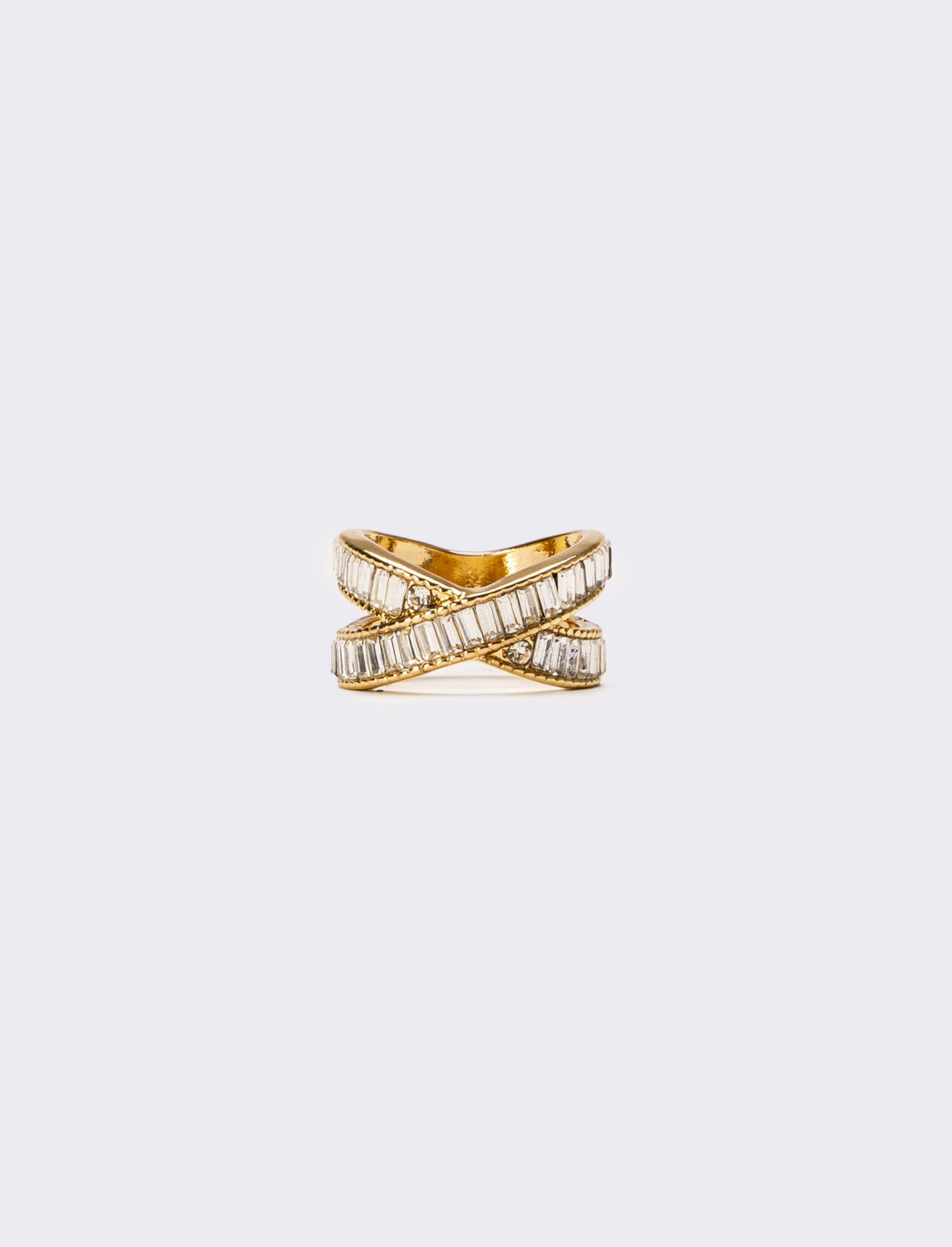 Anello donna ad incrocio con strass a baguette - Oro