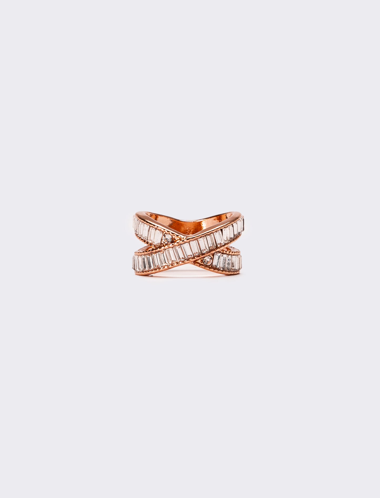 Anello donna ad incrocio con strass a baguette - Rosa