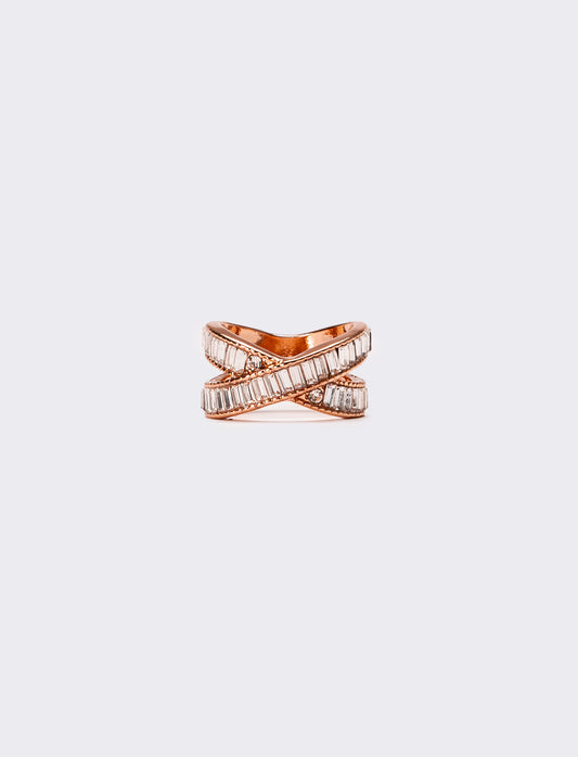 Anello donna ad incrocio con strass a baguette - Rosa