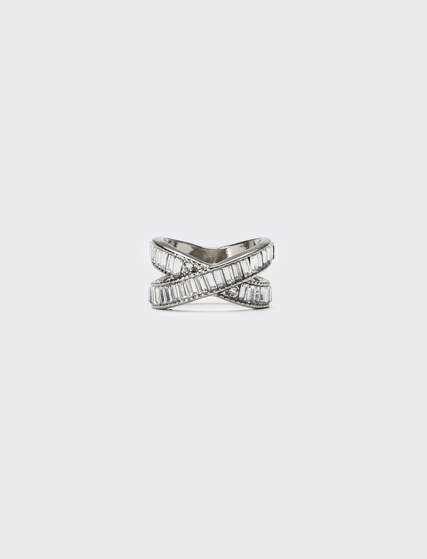 Anello donna ad incrocio con strass a baguette - Argento