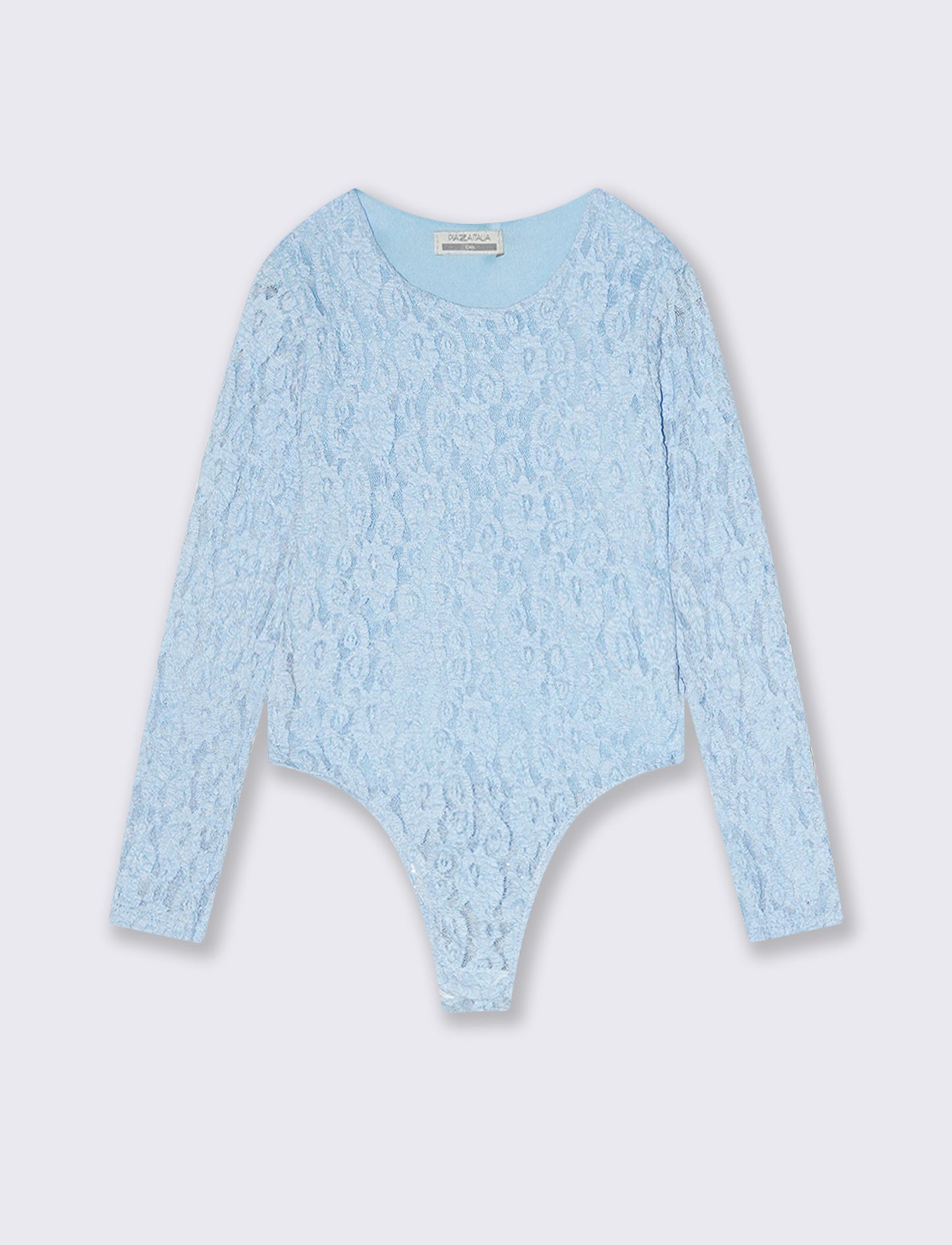 Lace bodysuit with round neckline for girls - Sky blue