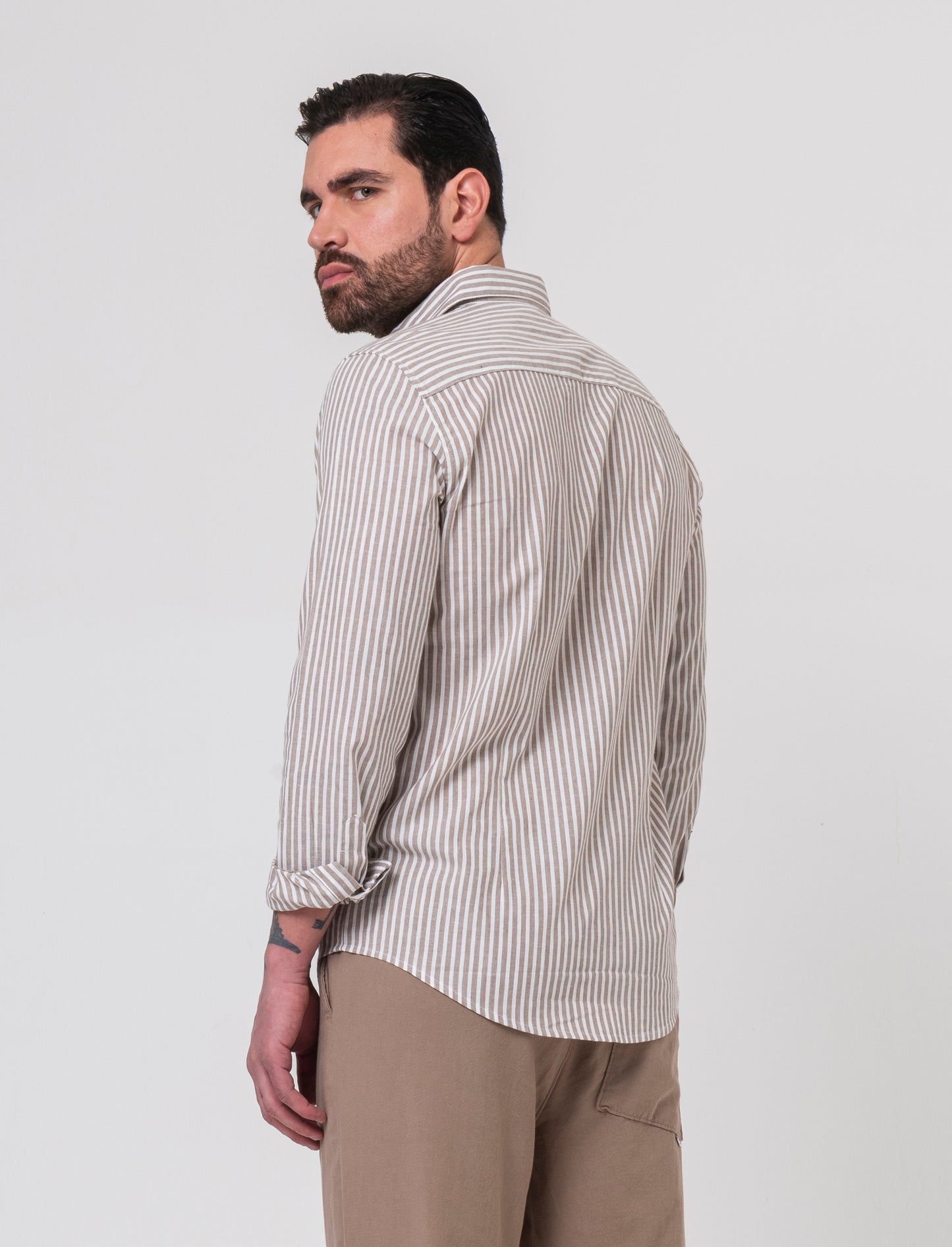 Camicia a righe da uomo - Grigio fango
