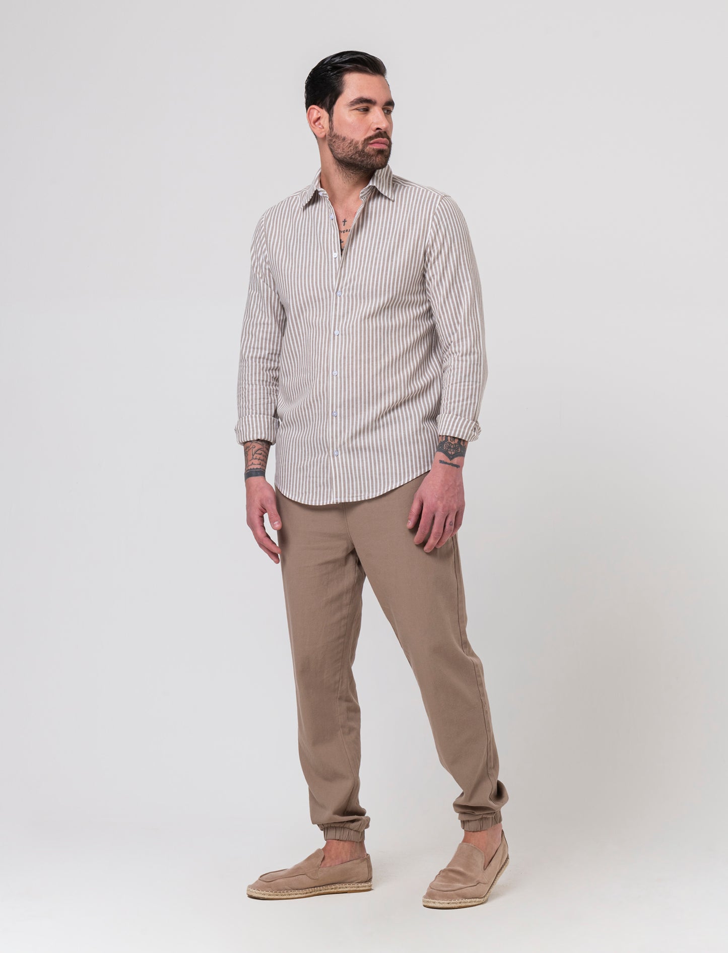 Camicia a righe da uomo - Grigio fango