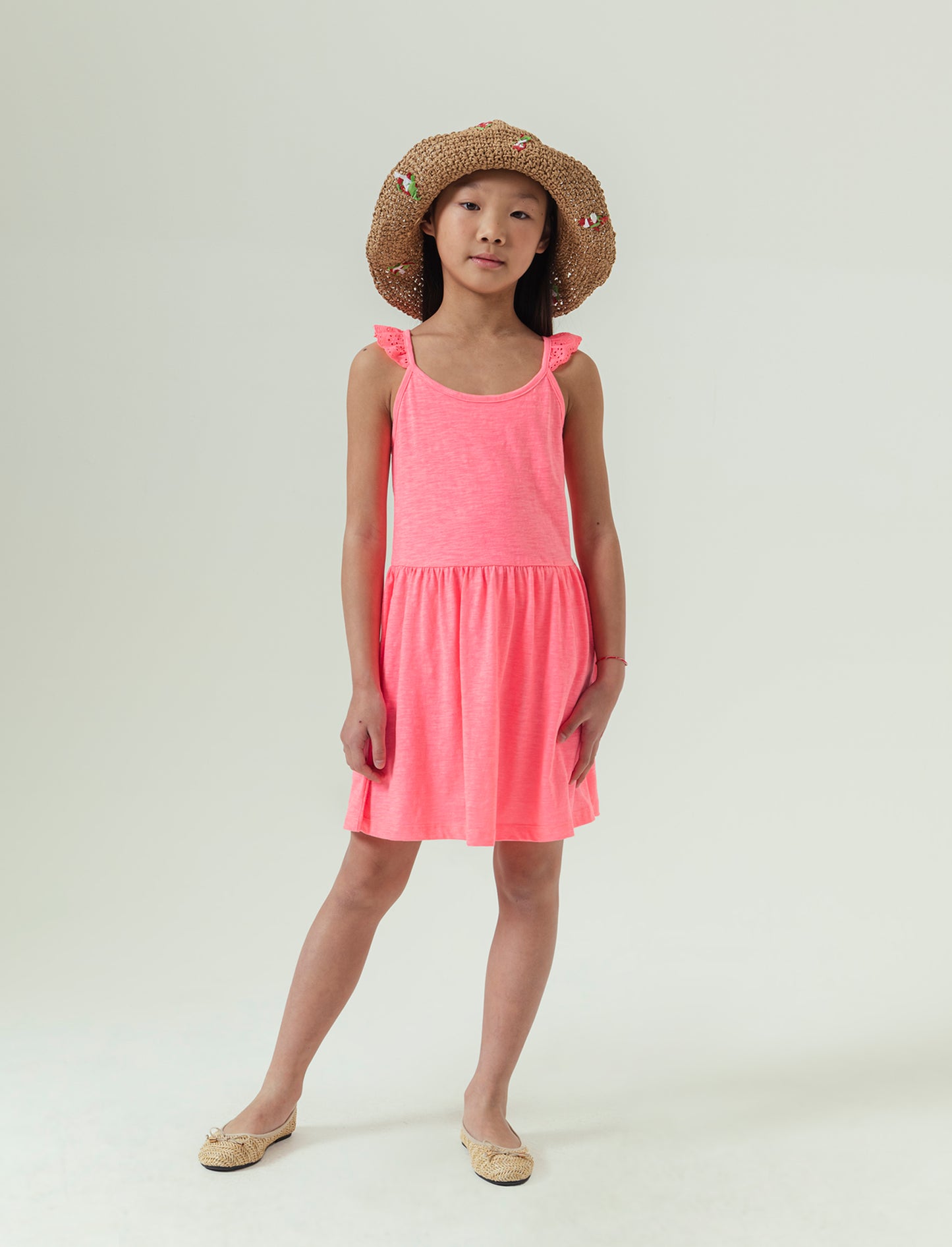 Vestito fluo con dettagli in pizzo da bambina - Fuxia