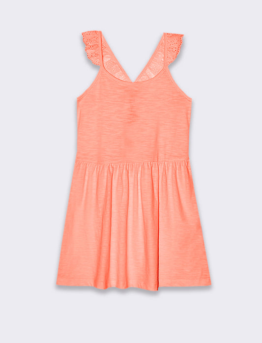 Vestito fluo con dettagli in pizzo da bambina - Arancio