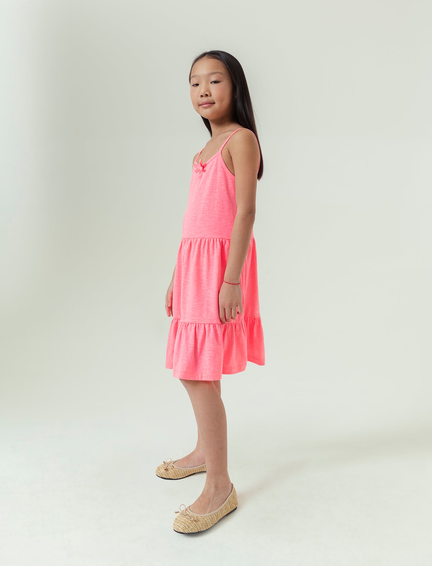 Vestito fluo con balze da bambina - Fuxia