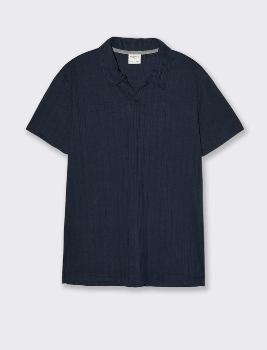 Polo a coste effetto maglia da uomo - Blu