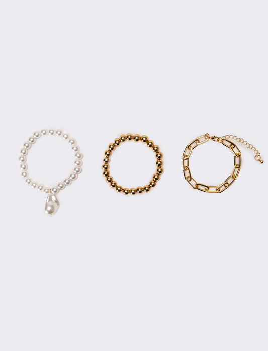 Bracciali donna 3 elastici con palline - Oro