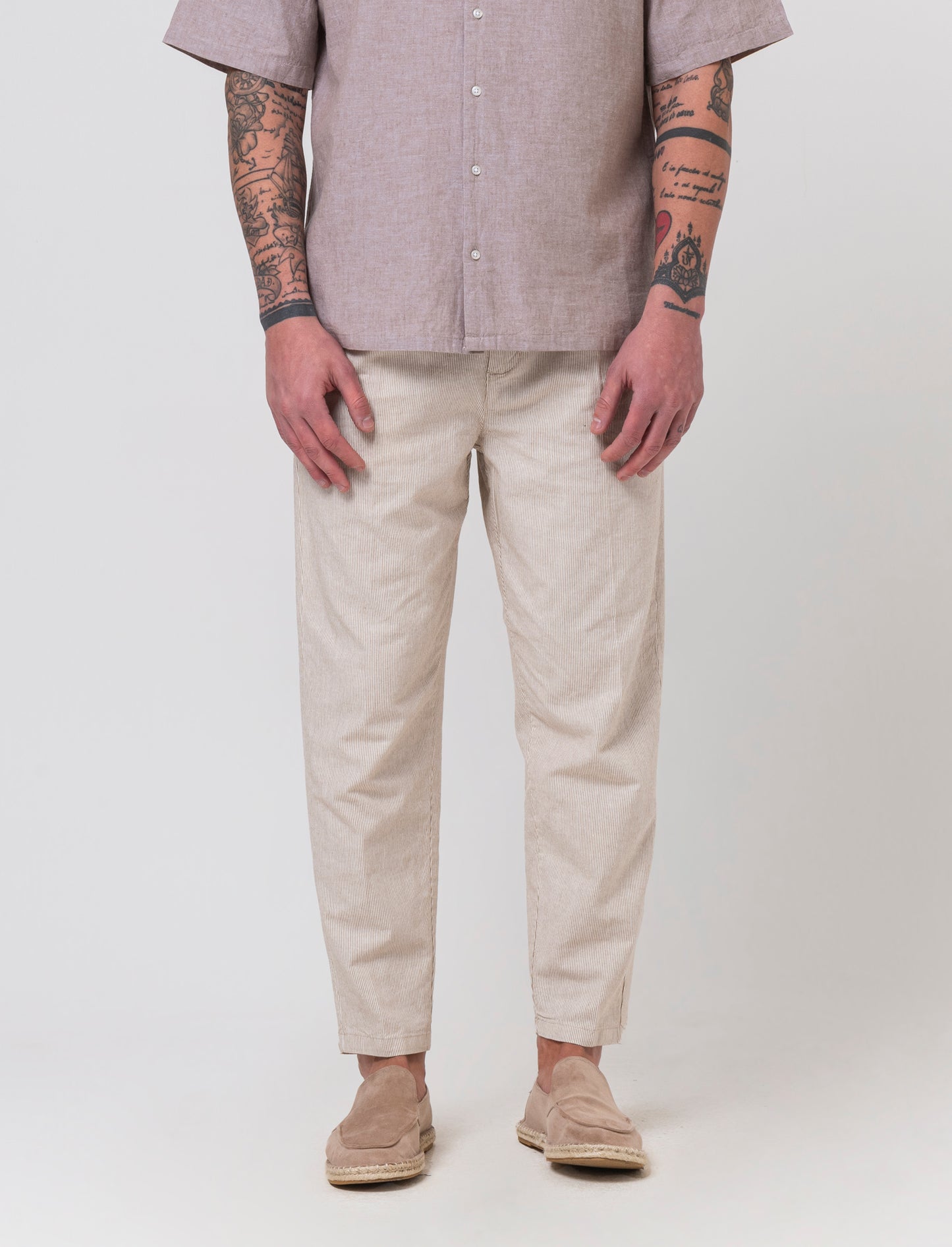 Pantaloni chino jogger misto lino a righe da uomo - Beige