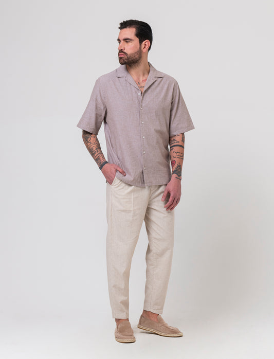 Pantaloni chino jogger misto lino a righe da uomo - Beige