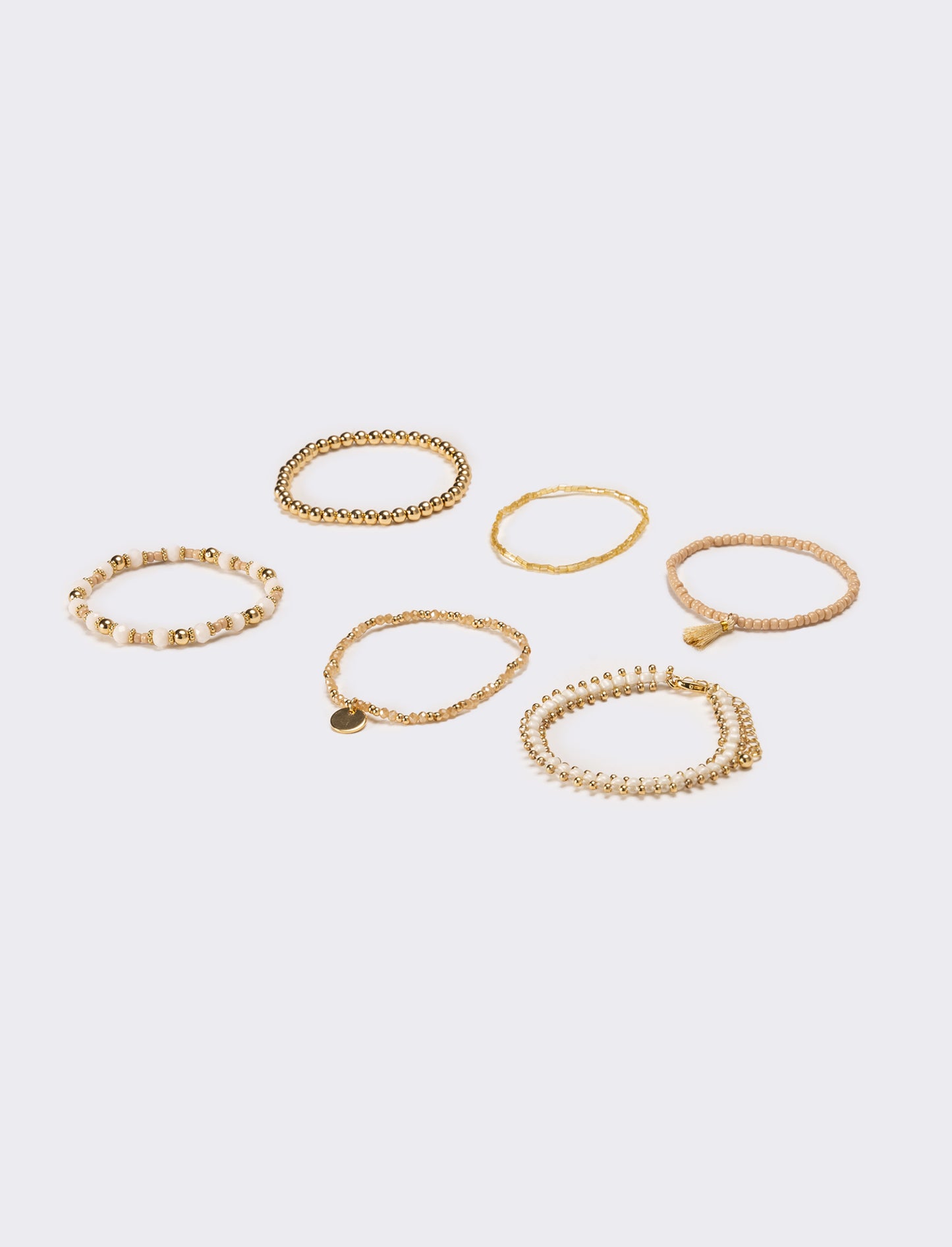 Bracciali donna 6 pezzi card con conteria - Beige