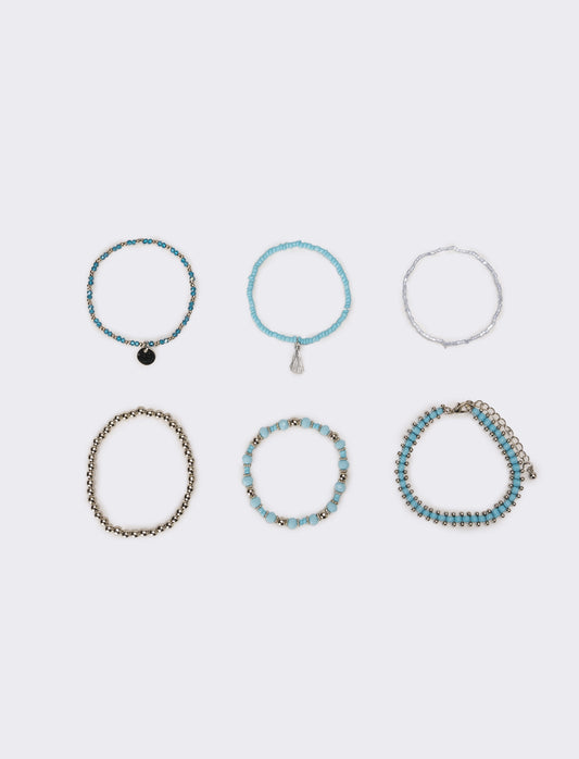 Bracciali donna 6 pezzi card con conteria - Turchese