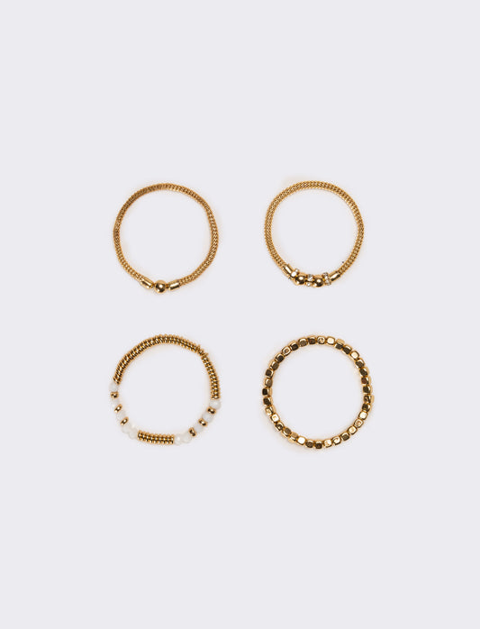 Bracciali donna 5 pezzi elastici con pietre e pepite - Ottone