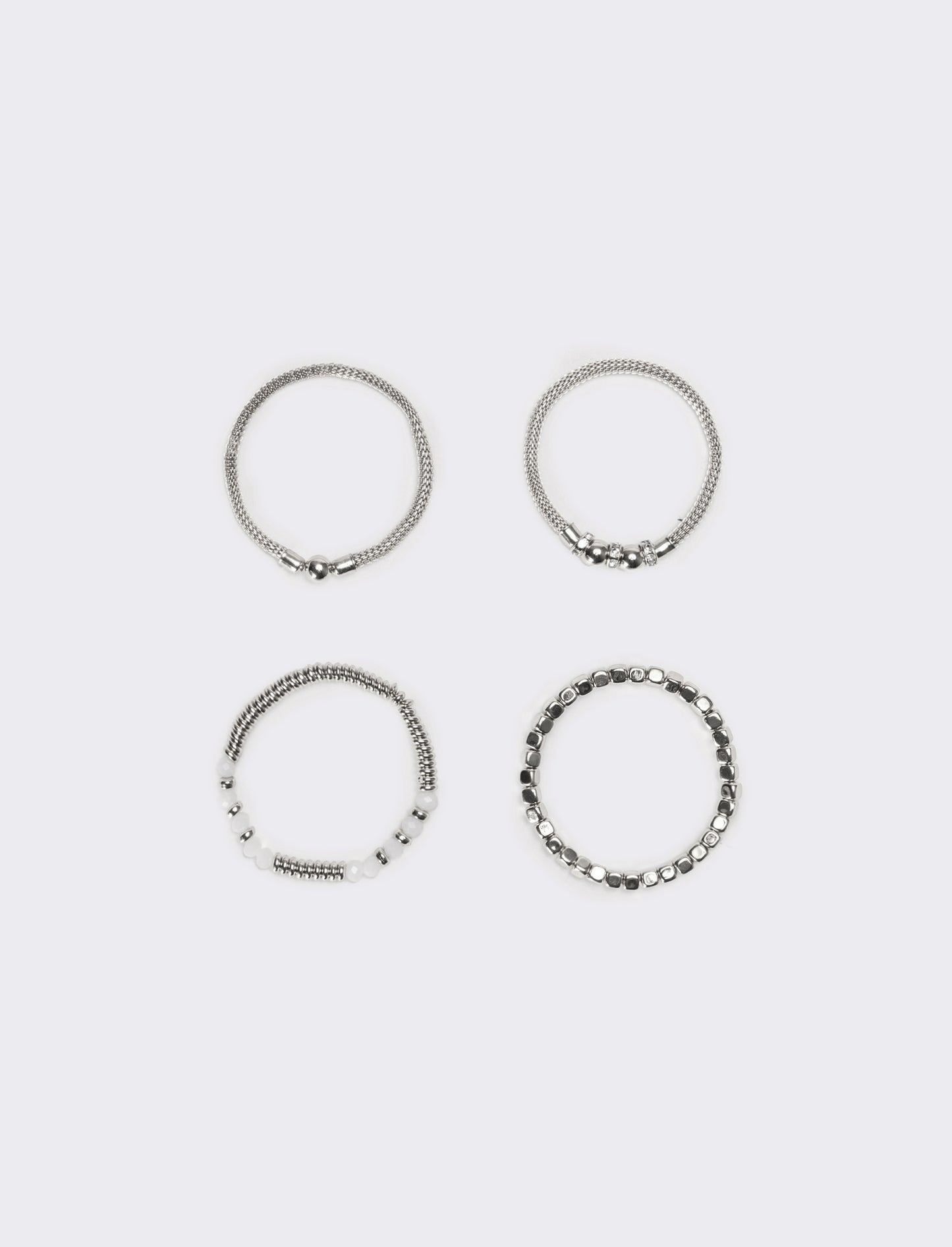 Bracciali donna 5 pezzi elastici con pietre e pepite - Argento