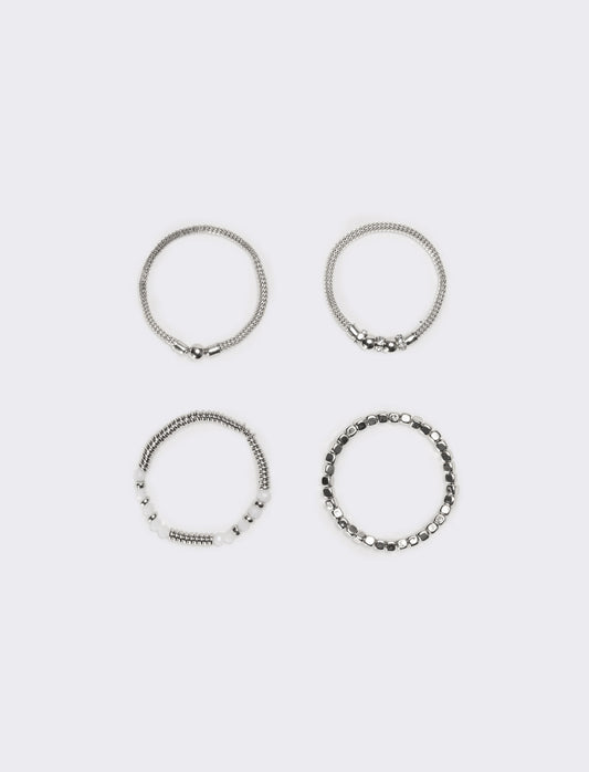 Bracciali donna 5 pezzi elastici con pietre e pepite - Argento