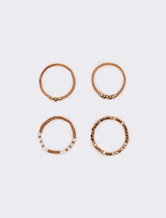 Bracciali donna 5 pezzi elastici con pietre e pepite - Rosa