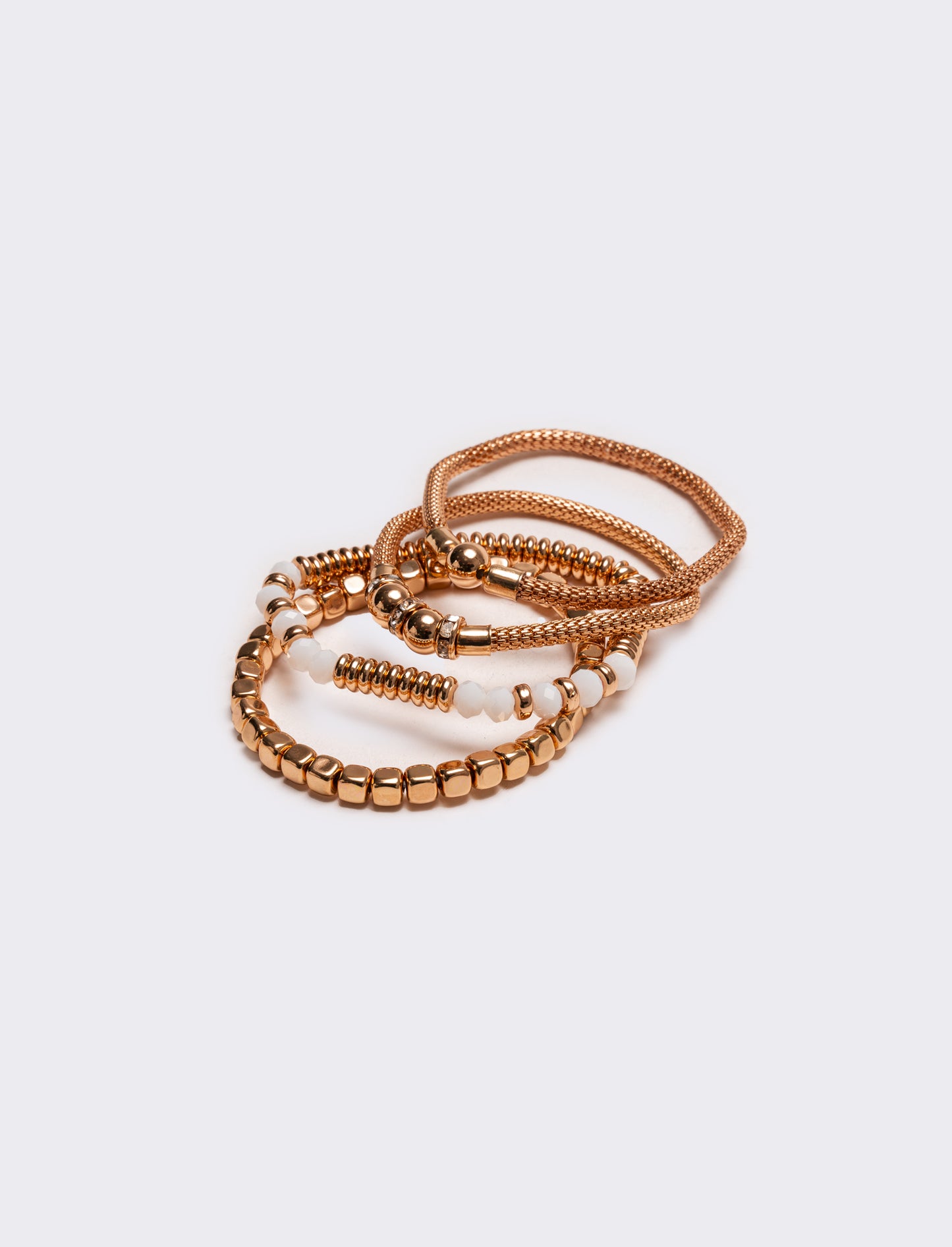 Bracciali donna 5 pezzi elastici con pietre e pepite - Rosa
