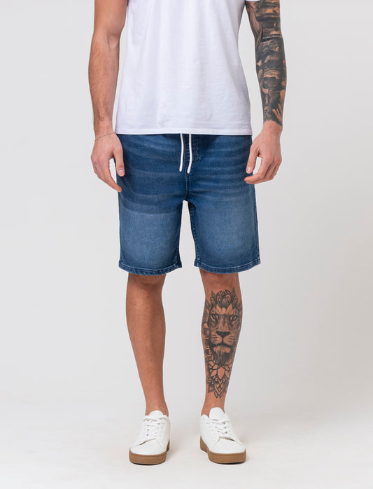 Man's denim effect knitted bermuda shorts - Blue