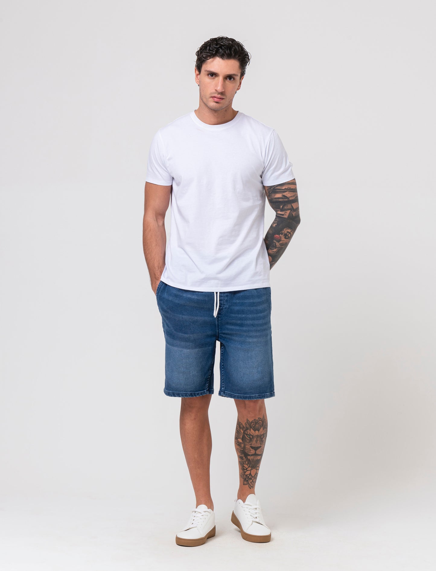Bermuda in knitting effetto denim da uomo - Denim