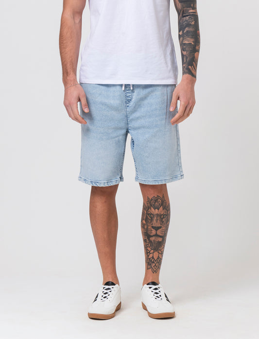 Man's denim effect knitted bermuda shorts - Blue