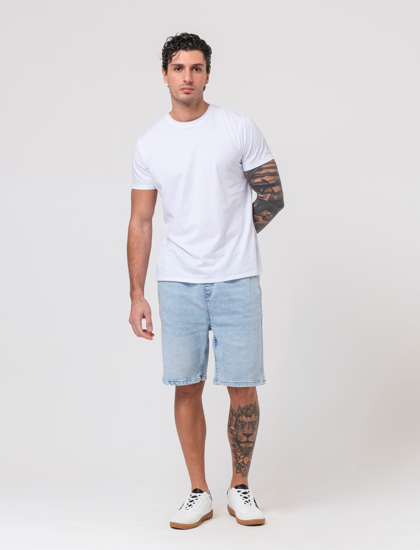 Bermuda in knitting effetto denim da uomo - Denim chiaro