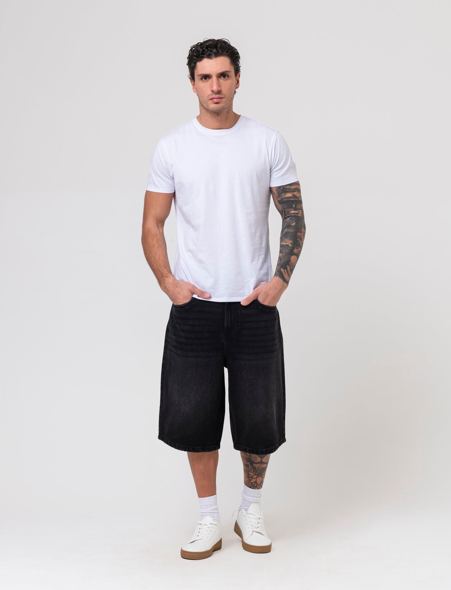 Bermuda di jeans skater da uomo - Nero