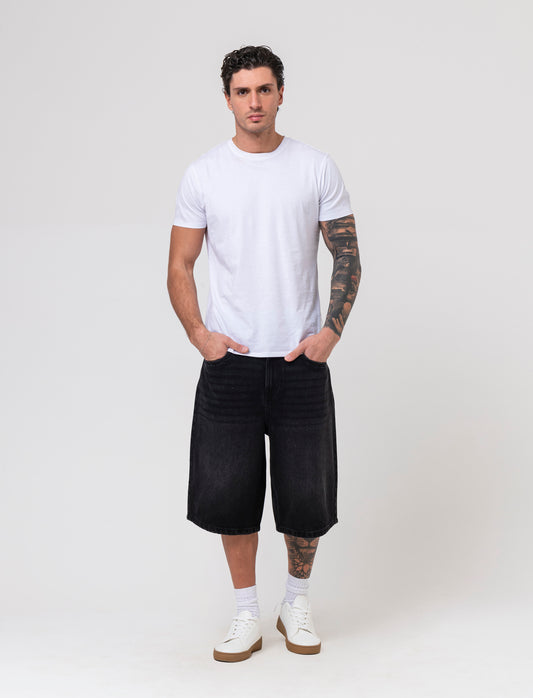 Bermuda di jeans skater da uomo - Nero