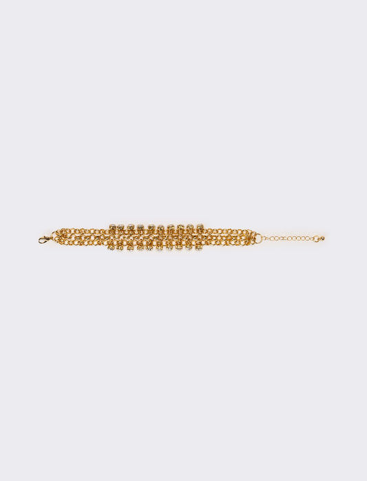 Bracciale donna con strass maglia metallica - Oro