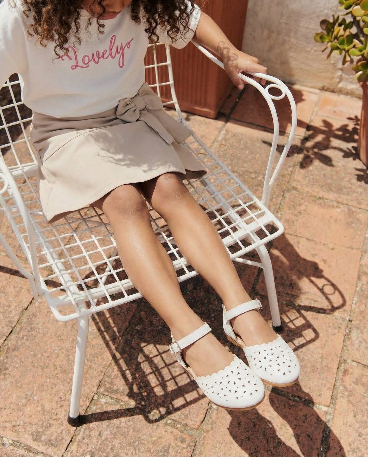 Gonna bambina con fiocco e fascia decorativa - Beige