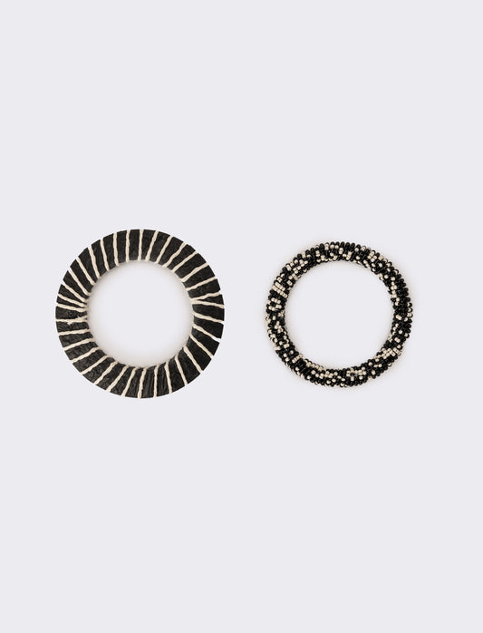 Bracciale donna 2 paia conteria raffia - Nero