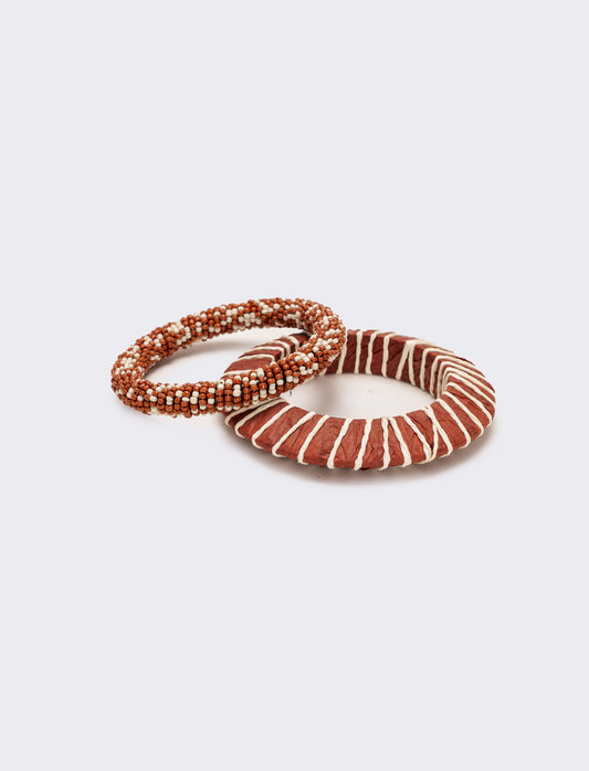 Bracciale donna 2 paia conteria raffia - Arancio