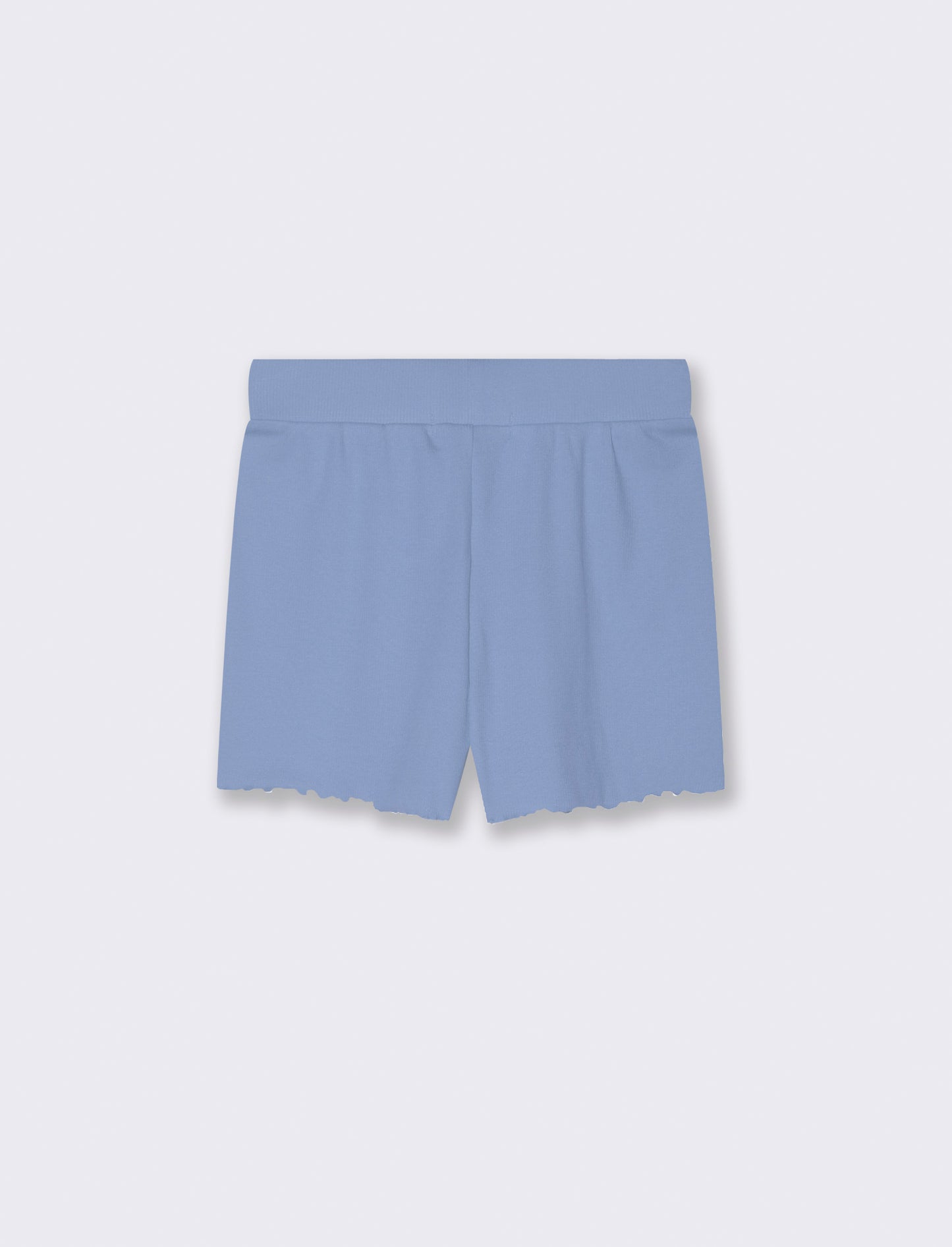Short in rib con orlo ondulato da bambina - Azzurro