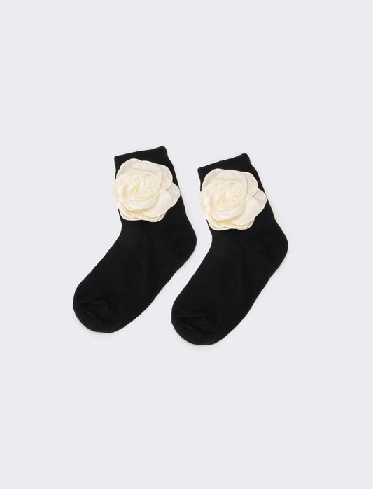 Calzino bambina con fiore - Nero