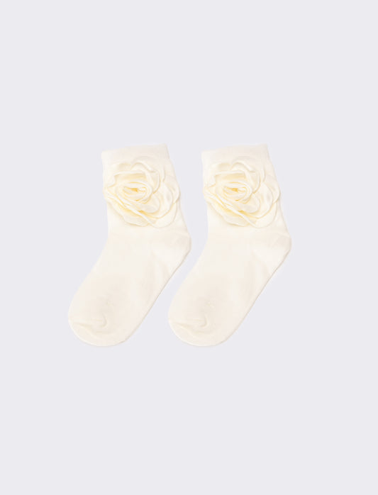 Calzino bambina con fiore - Bianco sporco