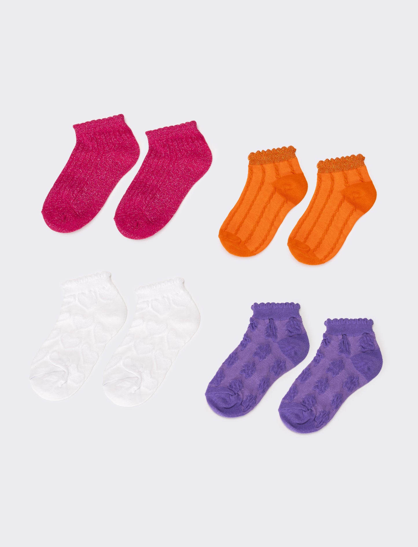 Calzino bambina 4 paia cuori goffrati - Fuxia