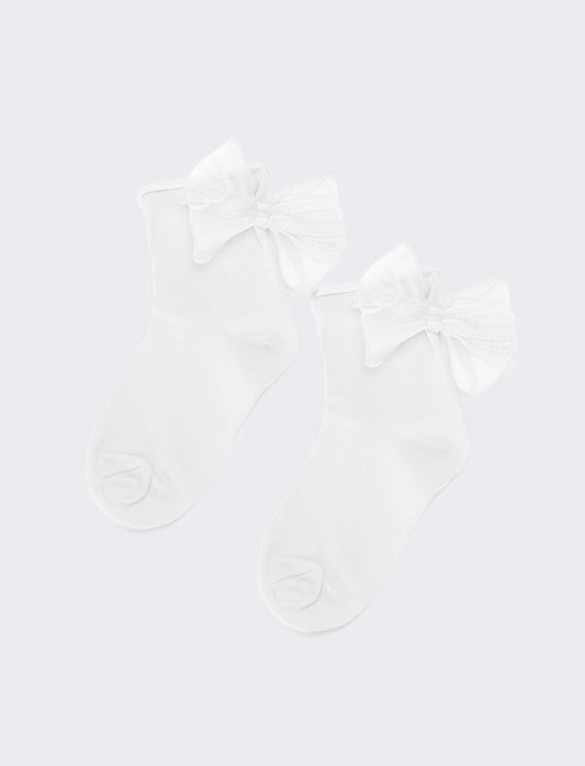 Calzino bambina con fiocco in tulle - Bianco